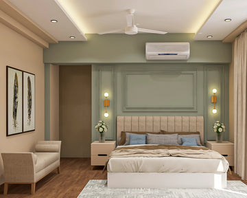 Compact Bedroom With Trims On Accent Wall